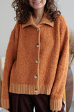 Collared Neck Button Down Long Sleeve Cardigan - felvior