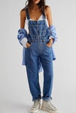 Wide Strap Square Neck Denim Overalls - felvior