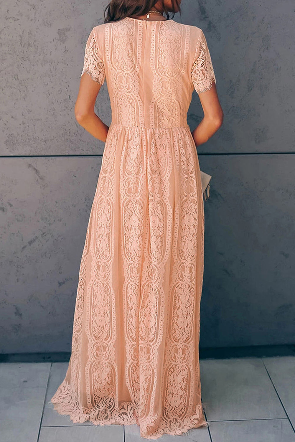 Scalloped Trim Lace Plunge Dress - felvior