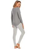 Graphic Round Neck Top and Striped Pants Set - felvior
