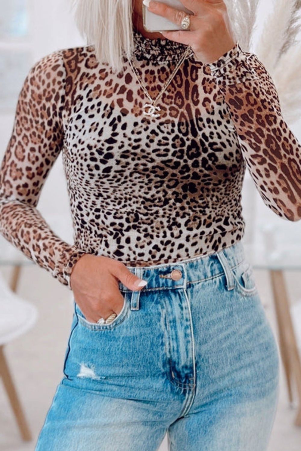 Turtleneck Leopard Long Sleeve Bodysuit - felvior