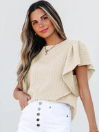 Round Neck Ruffle Sleeve Top