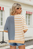 Striped Round Neck Half Sleeve T-Shirt - felvior