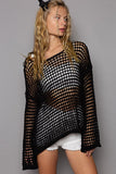 POL Side Slit Openwork Long Sleeve Knit Cover Up - felvior