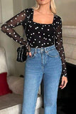 Heart Square Neck Long Sleeve Bodysuit - felvior