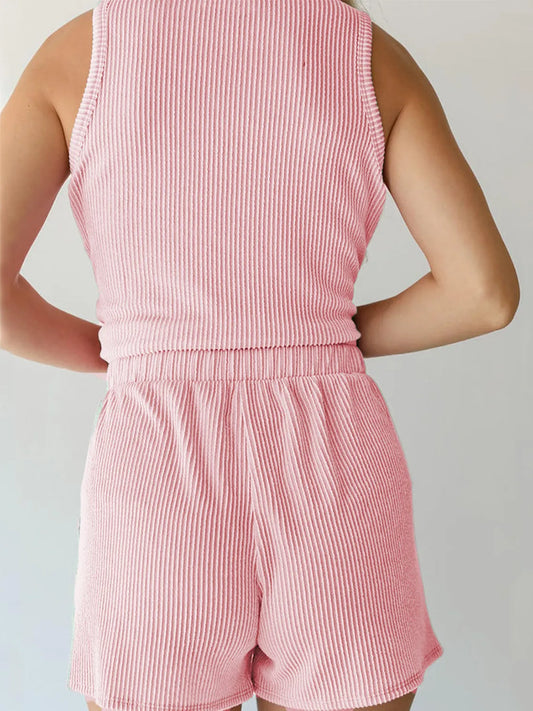 Round Neck Sleeveless Top and Shorts Set - felvior