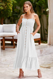 Smocked Spaghetti Strap Ruffle Hem Dress - felvior