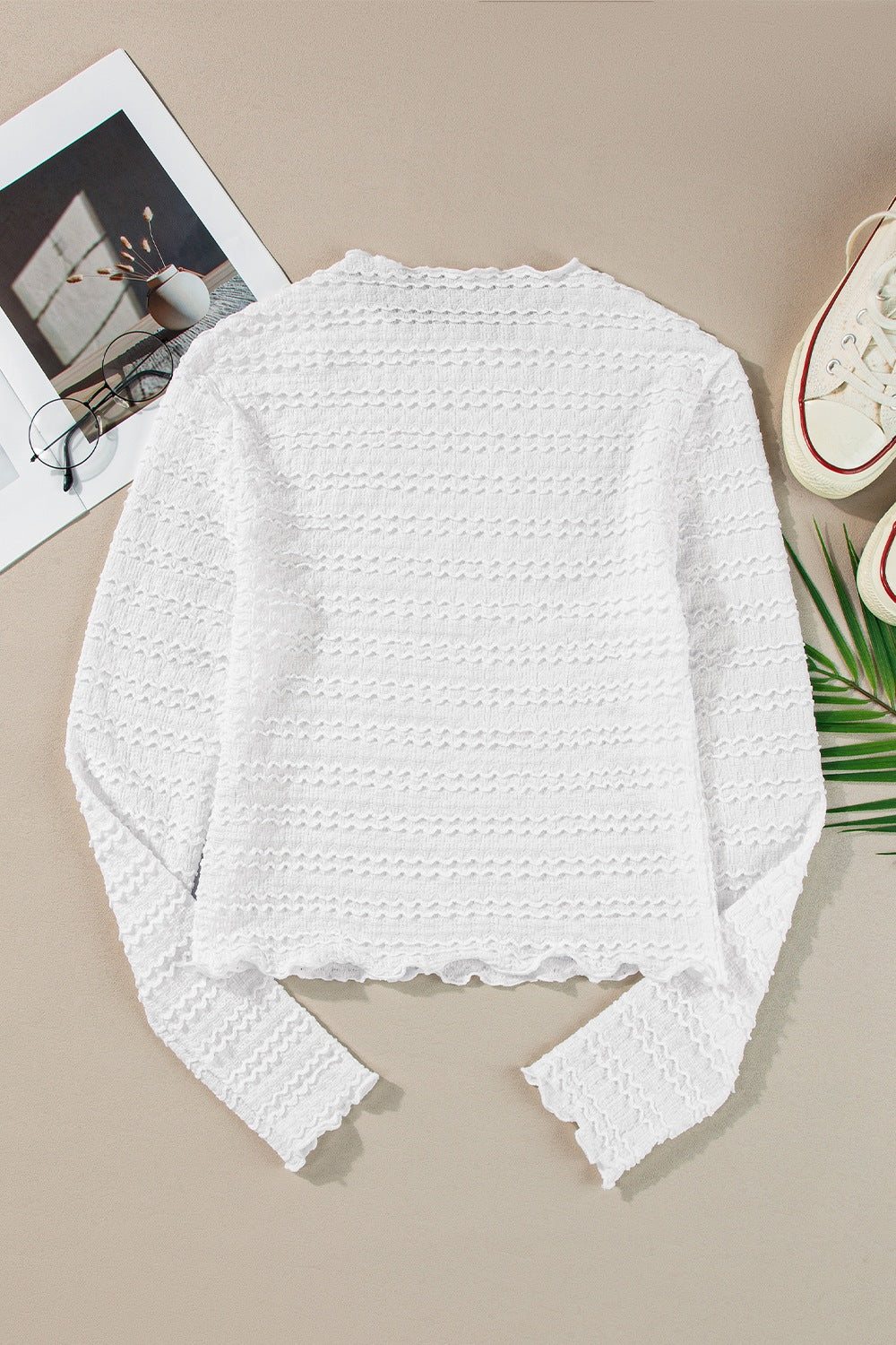 Long Sleeve Jacquard Slim Top - felvior