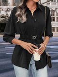 Perfee Collared Neck Button Down Long Sleeve Shirt - felvior