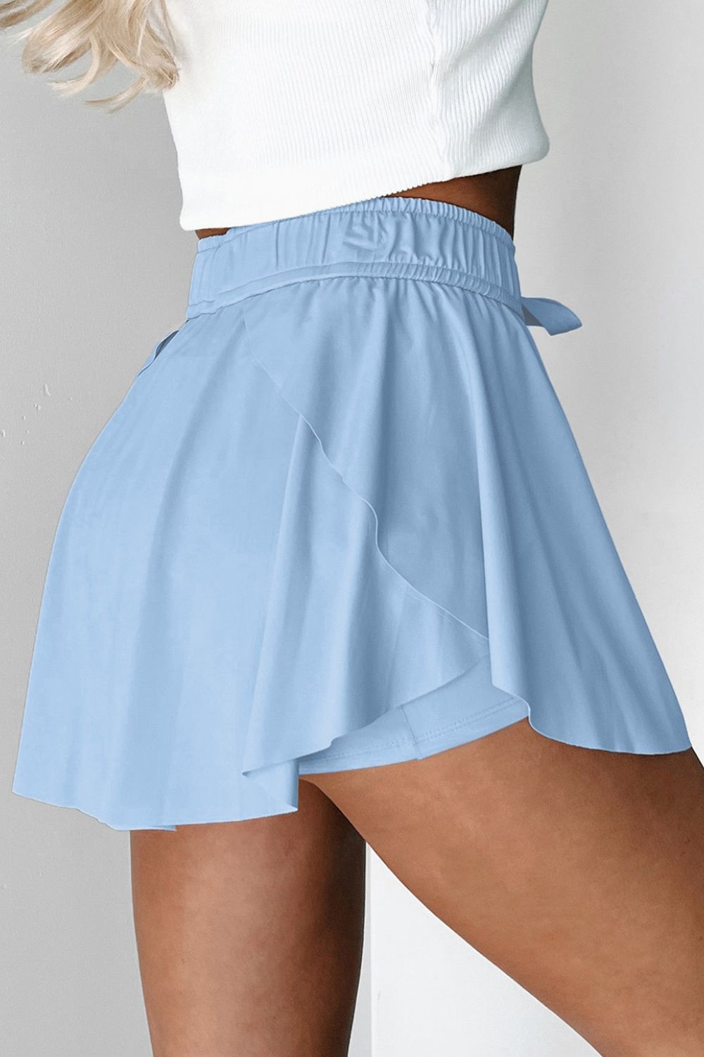 Drawstring High Waist Lined Active Skorts - felvior