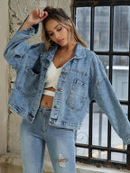 Button Down Drop Shoulder Denim Jacket