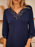 Lace Detail V-Neck Lounge Dress - felvior