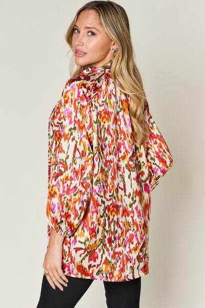 Double Take Full Size Printed Button Up Long Sleeve Shirt - felvior