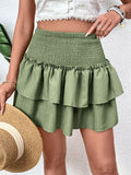 Perfee Layered Smocked Mini Skirt - felvior