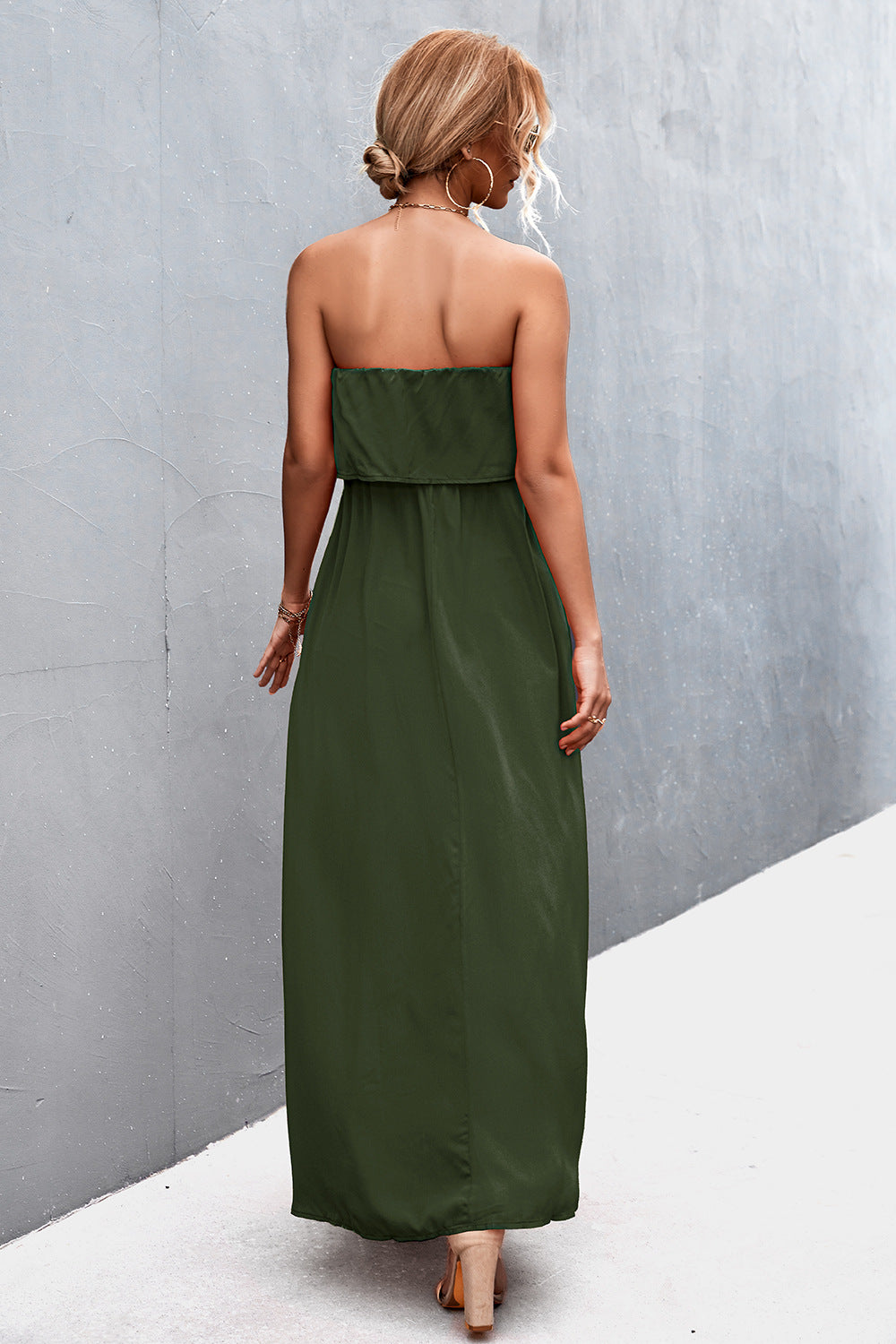 Strapless Split Maxi Dress - felvior