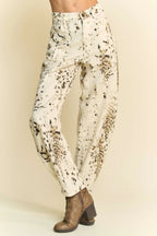Davi & Dani Abstract Tie Dye Dot Lace Detail Barrel Pants