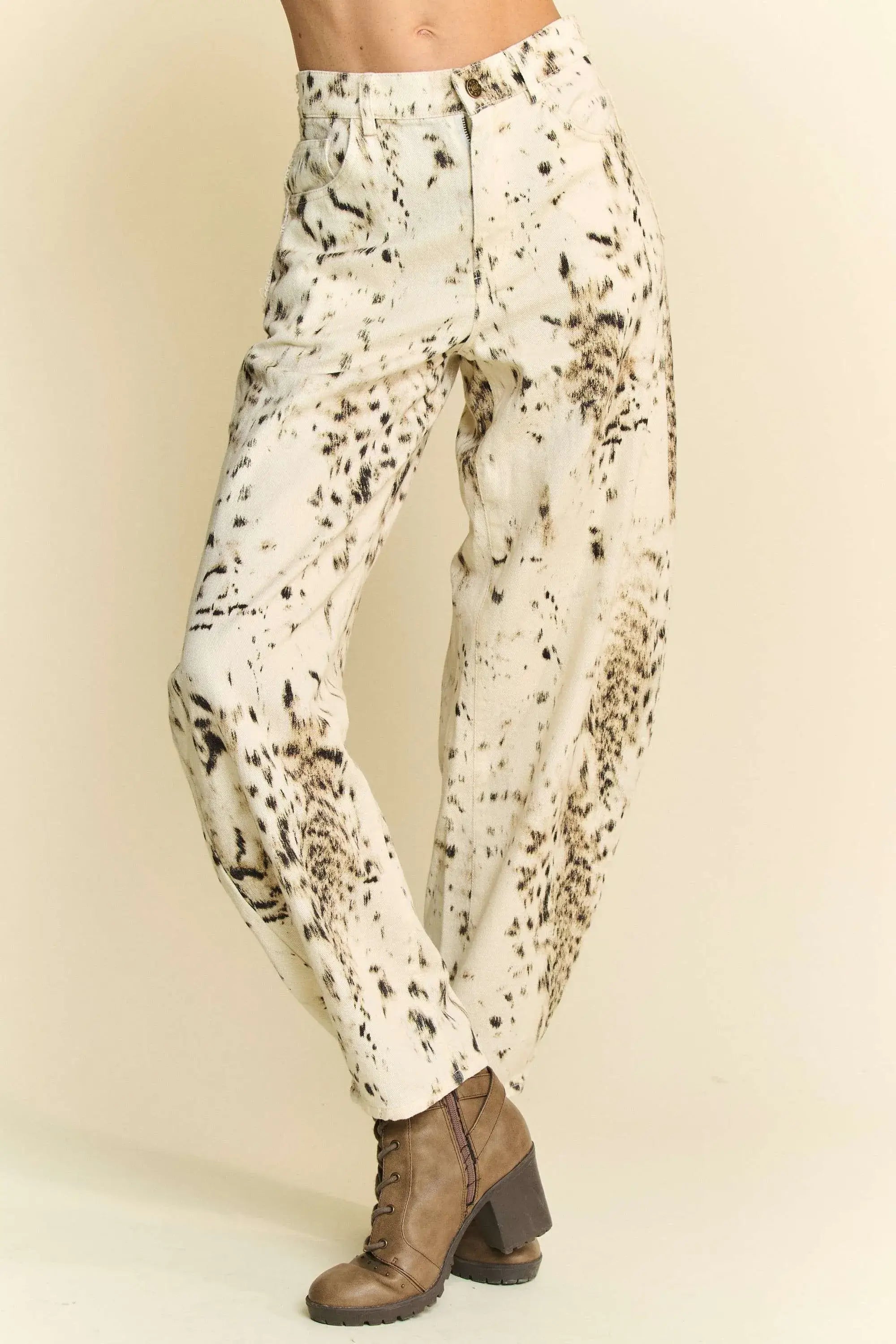 Davi & Dani Abstract Tie Dye Dot Lace Detail Barrel Pants Image principale du produit