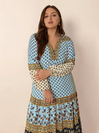 Plus Size Printed V-Neck Balloon Sleeve Maxi Dress