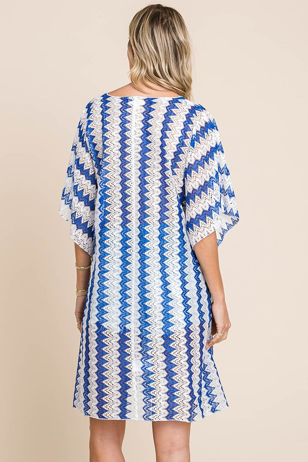 Cotton Bleu by Nu Lab Tied Striped Plunge Half Sleeve Cover-Up - felvior