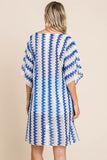Cotton Bleu by Nu Lab Tied Striped Plunge Half Sleeve Cover-Up - felvior