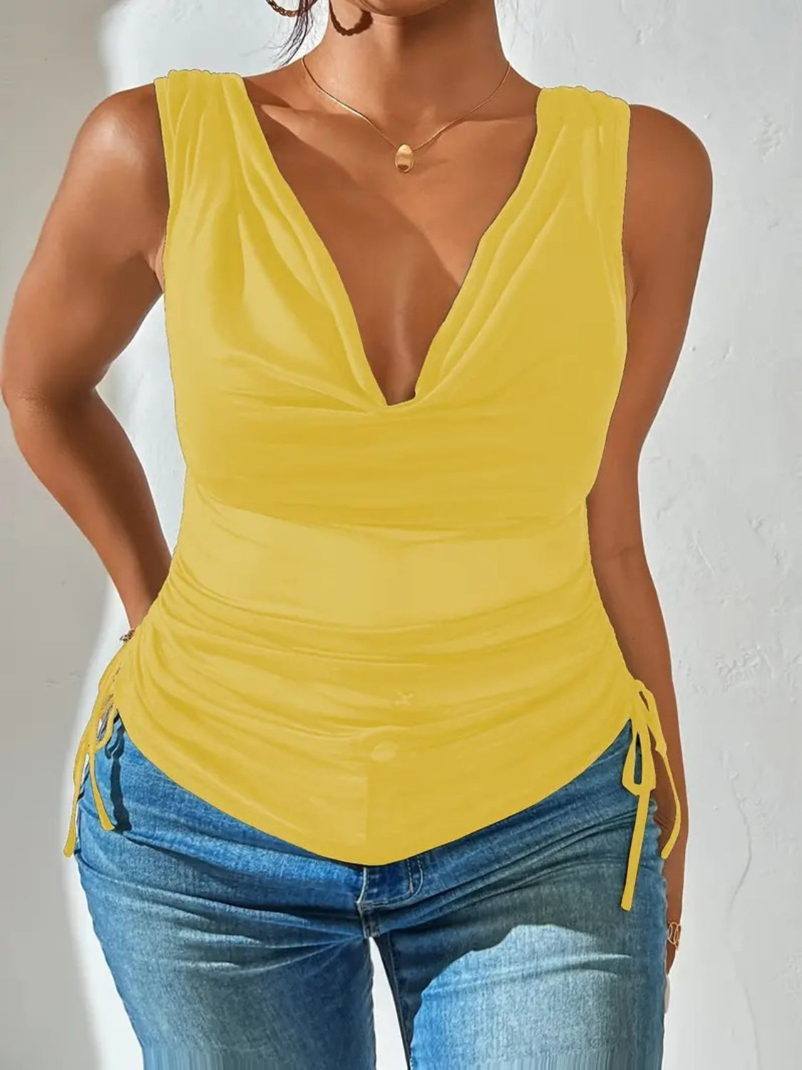 Side Drawstring Ruched Tank - felvior