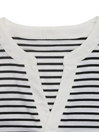 Striped Notched Short Sleeve T-Shirt