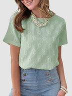 Eyelet Round Neck Short Sleeve Top