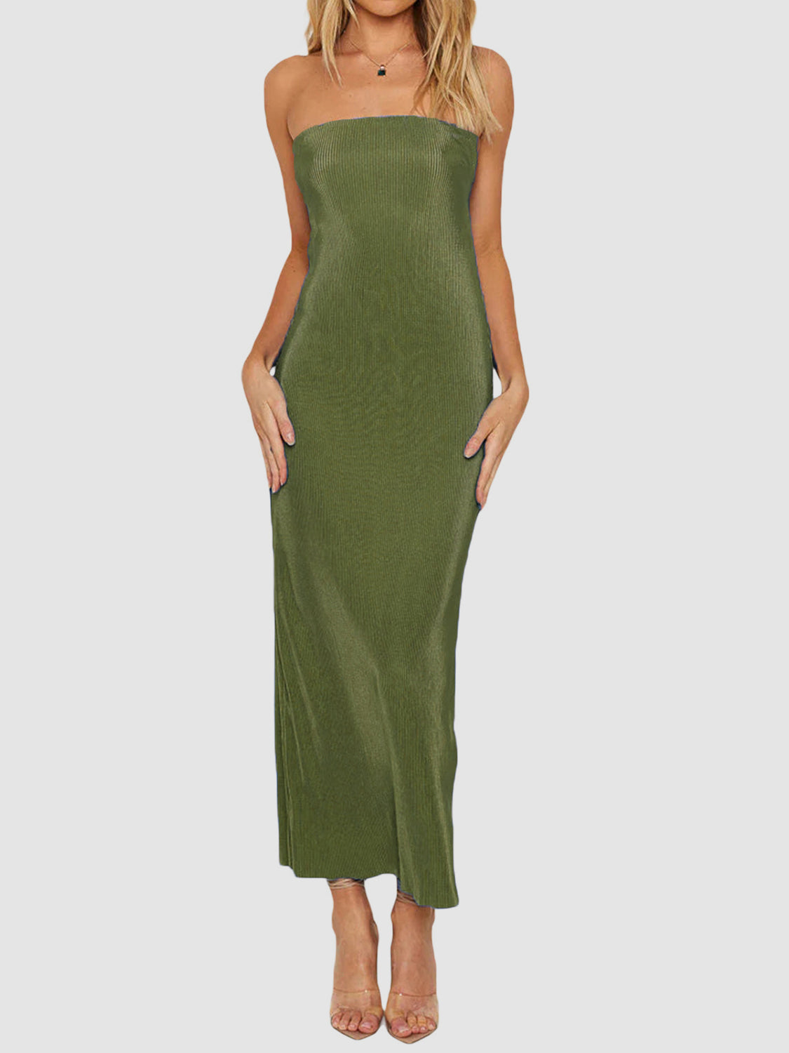 Lace-Up Back Tube Maxi Dress - felvior