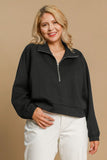 Umgee Full Size Half Zip Cropped Sweatshirt Plus Size - felvior