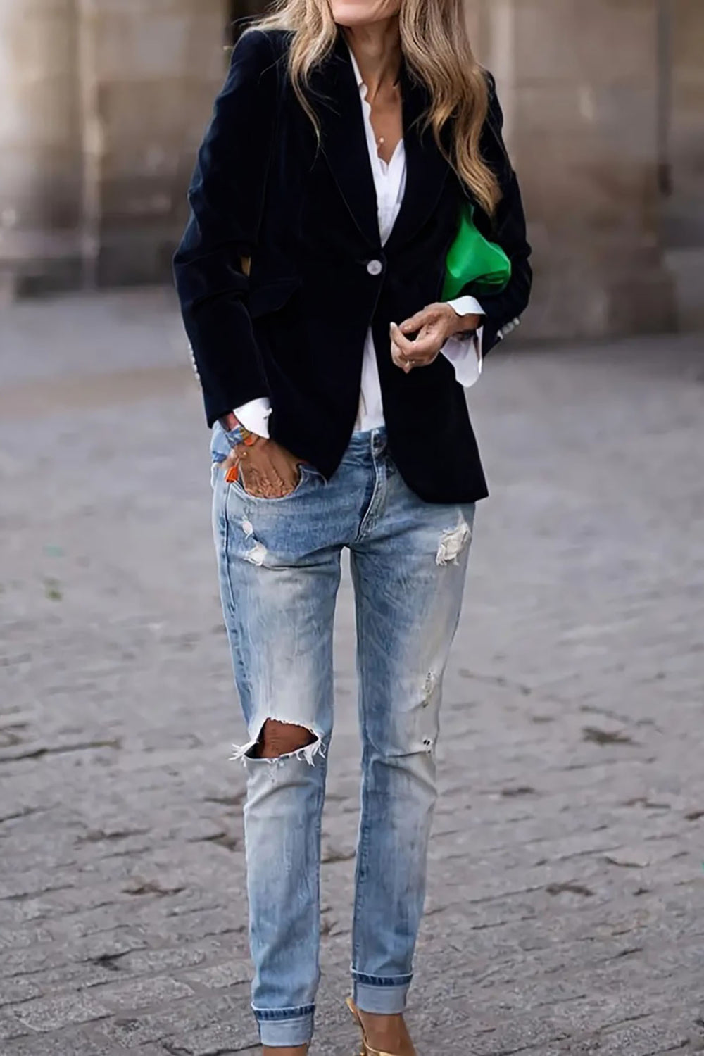 Blazer mit einem Knopf und Reverskragen und langen Ärmeln Zweitbild