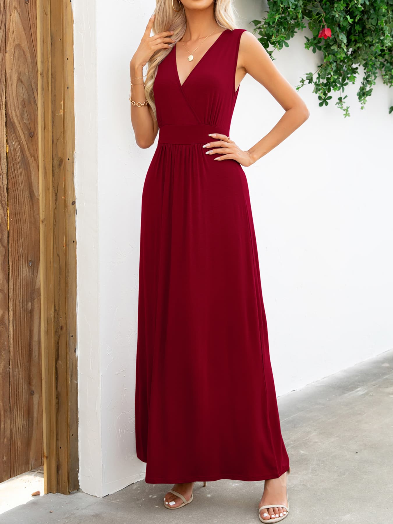 Surplice Neck Sleeveless Maxi Dress - felvior
