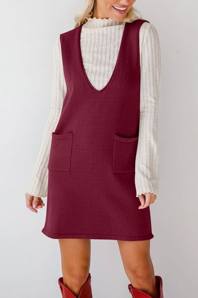 Lovelet Pocketed V-Neck Mini Sweater Overall Dress Hauptbild