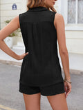 Textured Johnny Collar Top and Shorts Set - felvior