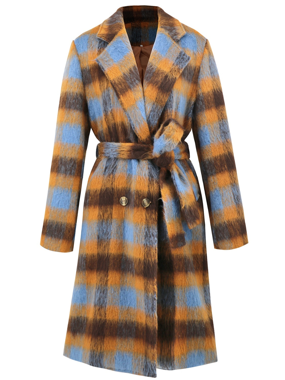 Tied Plaid Collared Neck Coat - felvior