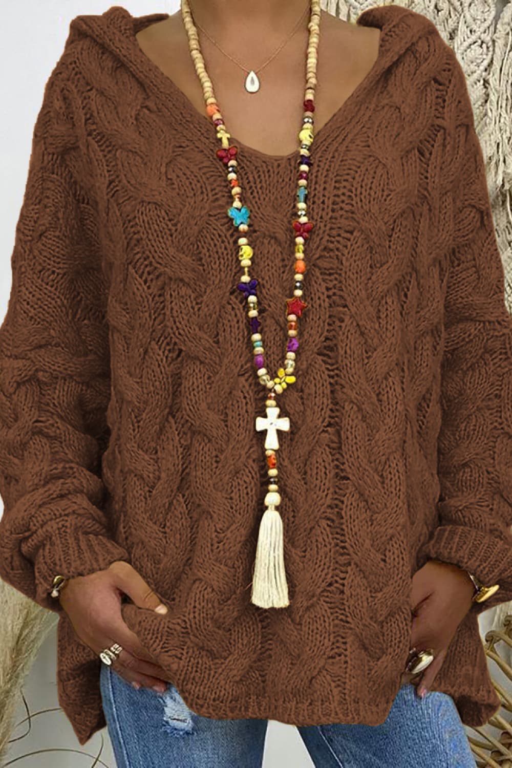 Cable-Knit Hooded Sweater - felvior