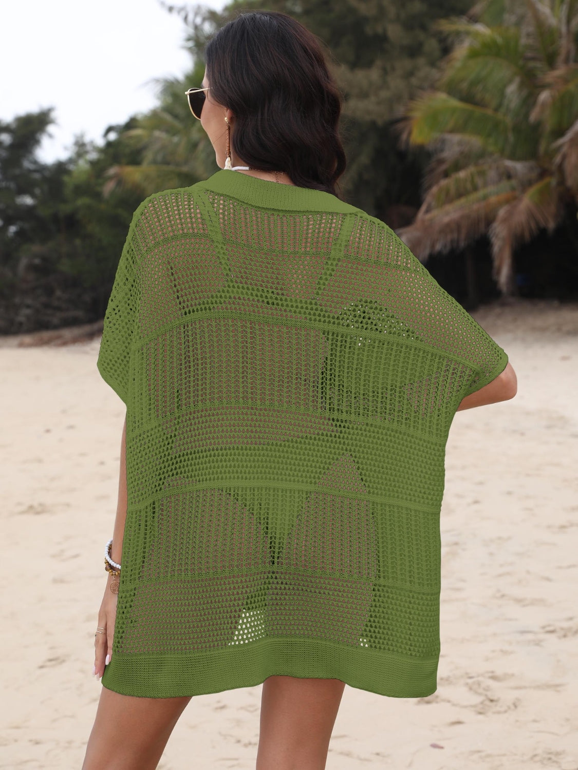 Hollow Out Collared Neck Cover-Up - felvior