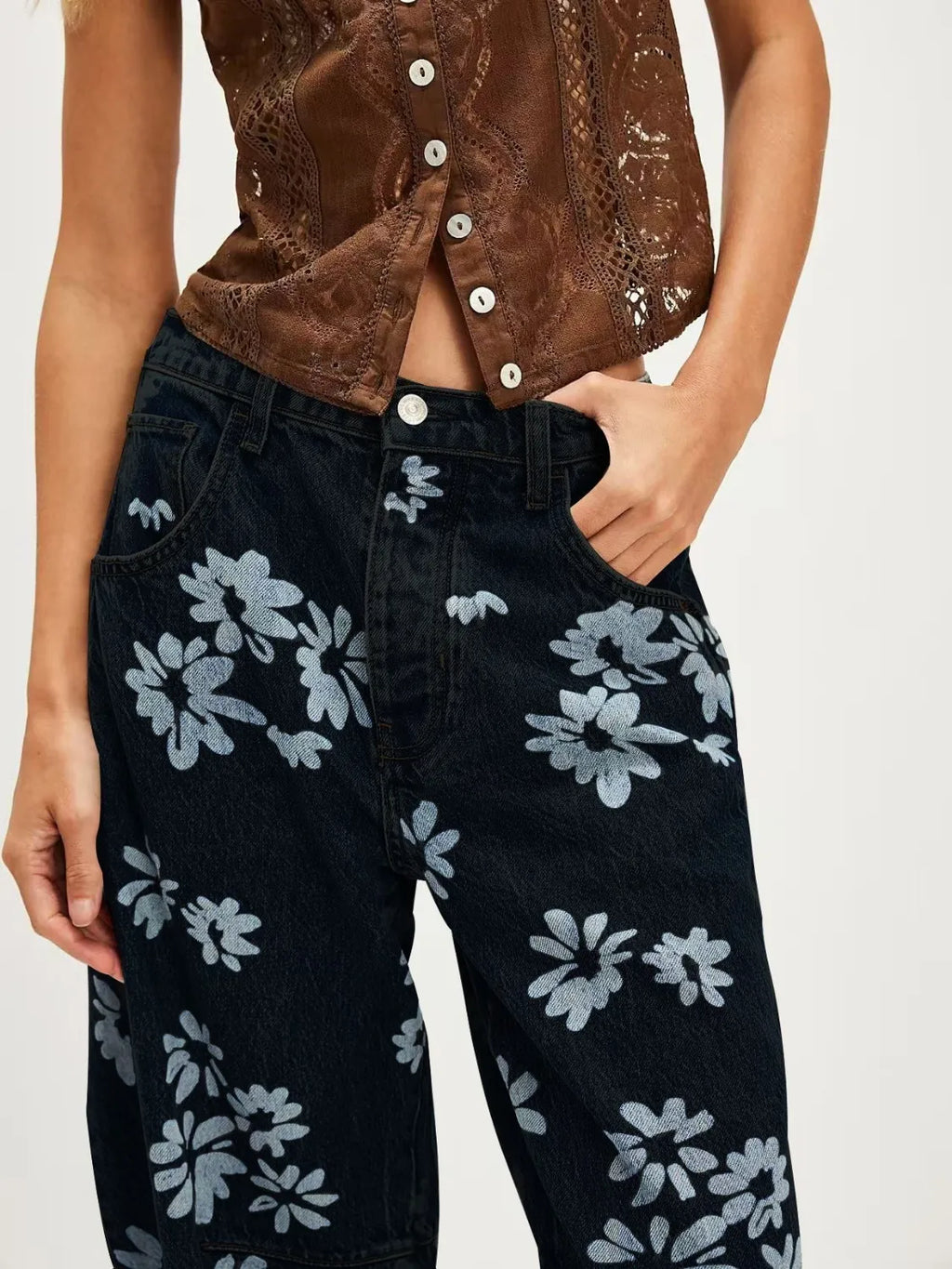 Printed Wide Leg Jeans