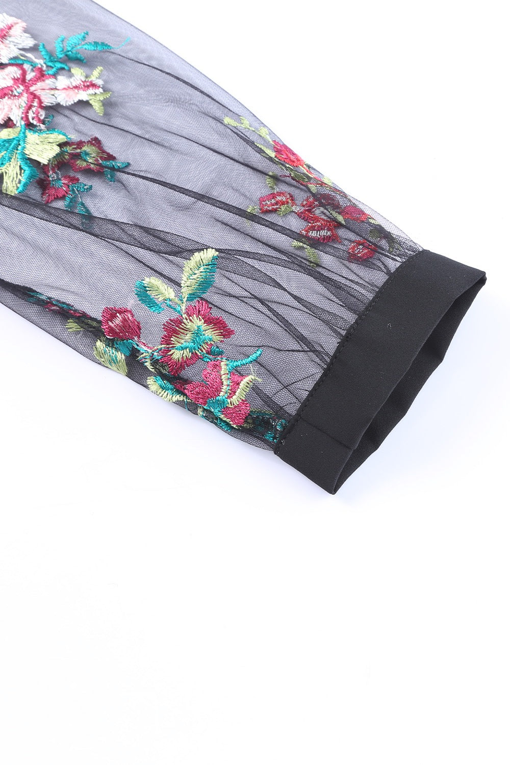 Floral Embroidered Sleeve Round Neck Blouse - felvior