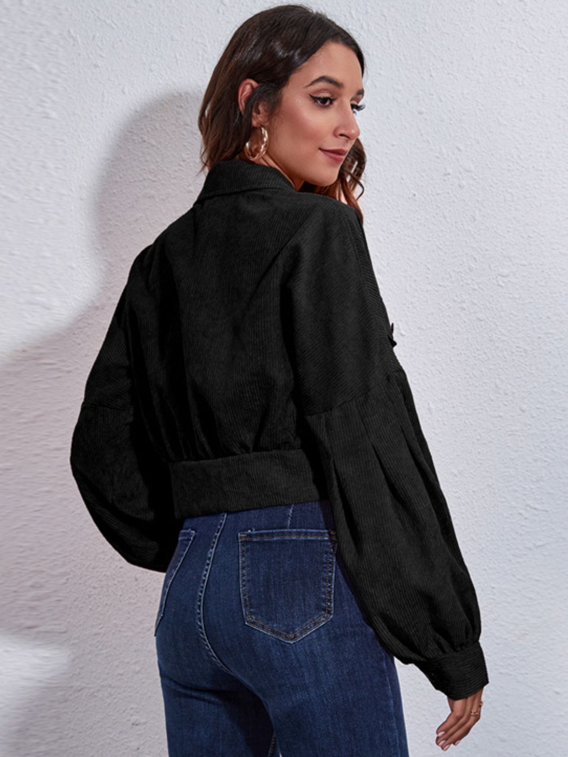 Button Down Collared Neck Cropped Jacket - felvior