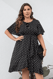 Plus Size Polka Dot Flutter Sleeve Dress - felvior