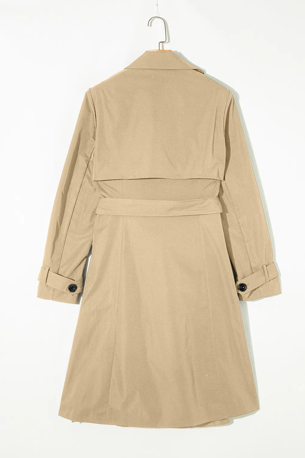 Collared Neck Tie Waist Buttoned Long Sleeve Trench Coat - felvior