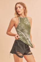 Aemi + Co Ribbed Tie-Dye Round Neck Tank
