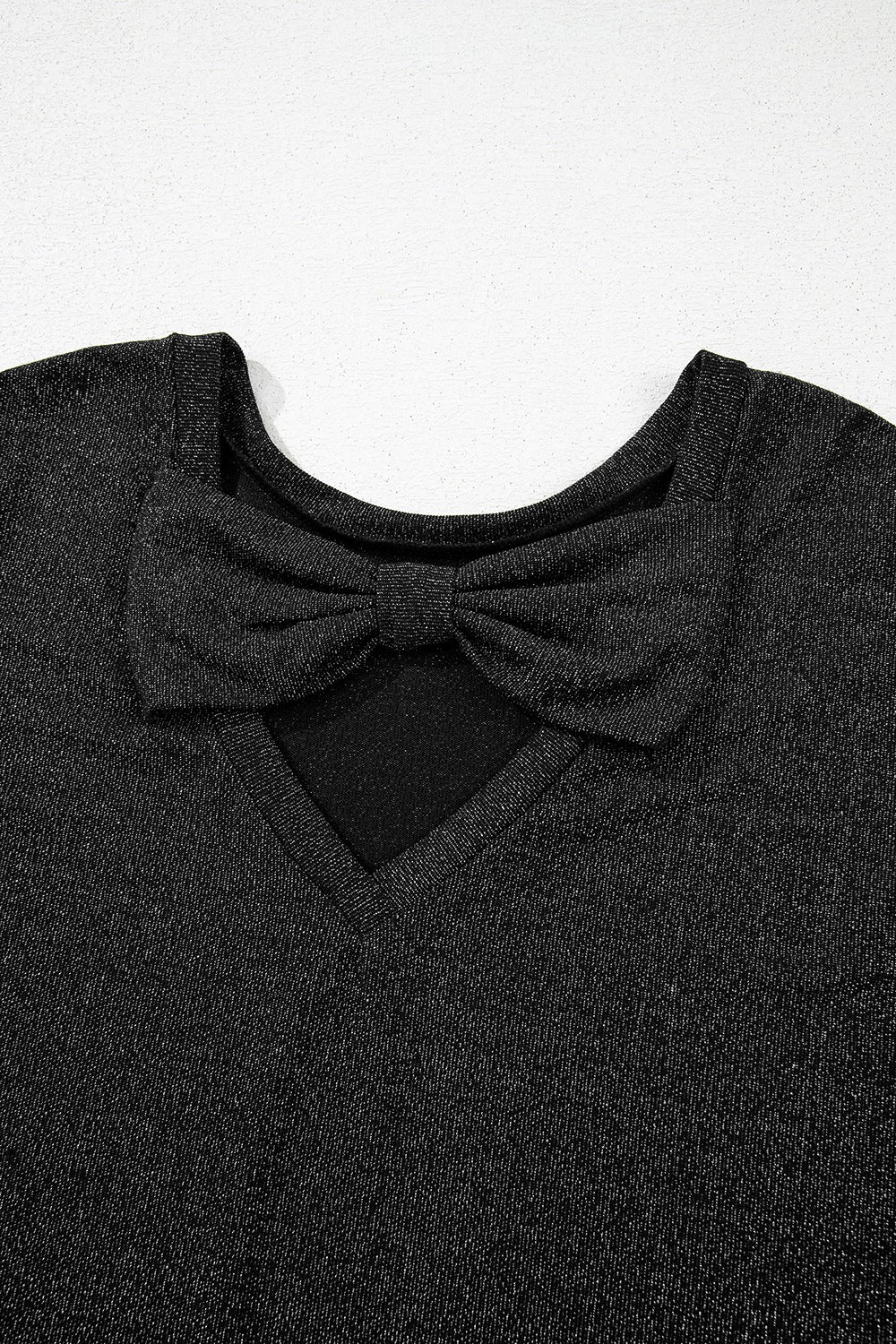 Bow Back Round Neck Short Sleeve Blouse