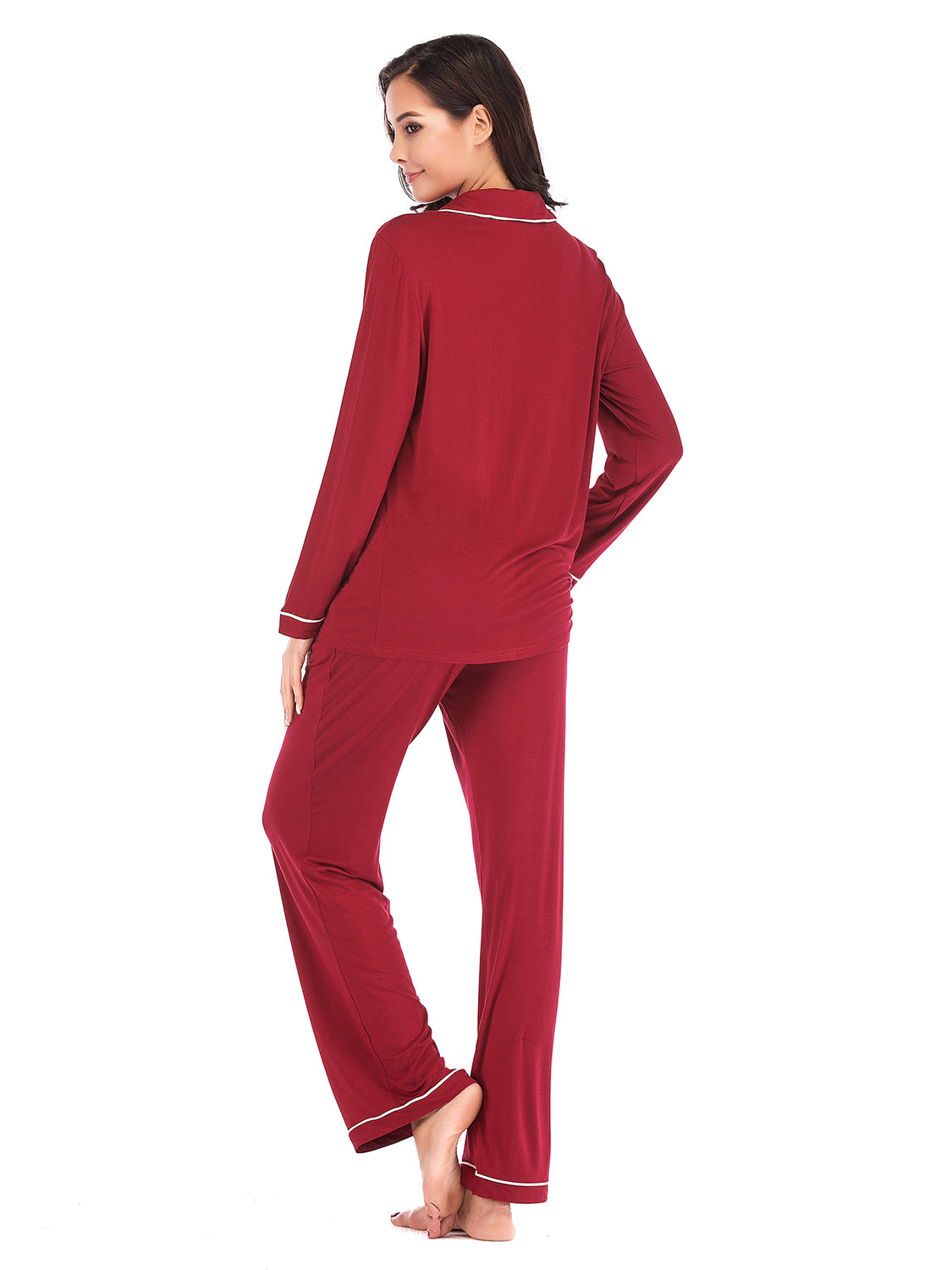 Collared Neck Long Sleeve Loungewear Set with Pockets - felvior