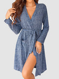 Tied Solid Lounge Nightgown with Pockets - felvior