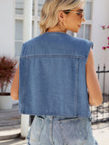 Pocketed Button Up Sleeveless Denim Jacket - felvior