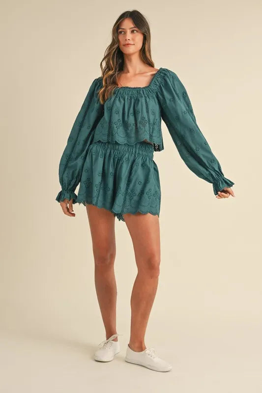 MABLE Embroidered Scalloped Lace Top and Short Set - felvior