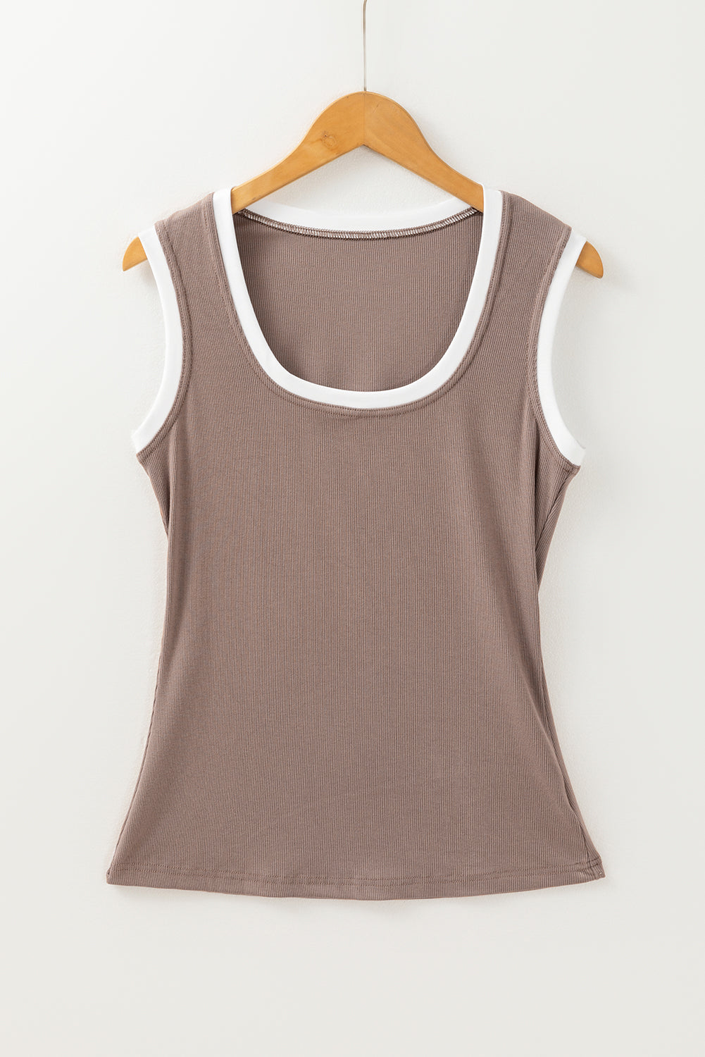 Contrast Edge Scoop Neck Wide Strap Knit Tank - felvior