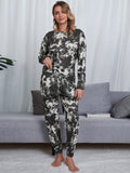 Shiny Tie-Dye Round Neck Top and Pants Lounge Set - felvior