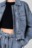 Zip Up Cropped Cargo Denim Jacket - felvior